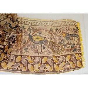 Pure silk scarf rolled edges Peacock Design rectangle 64" x 13.25"       H1